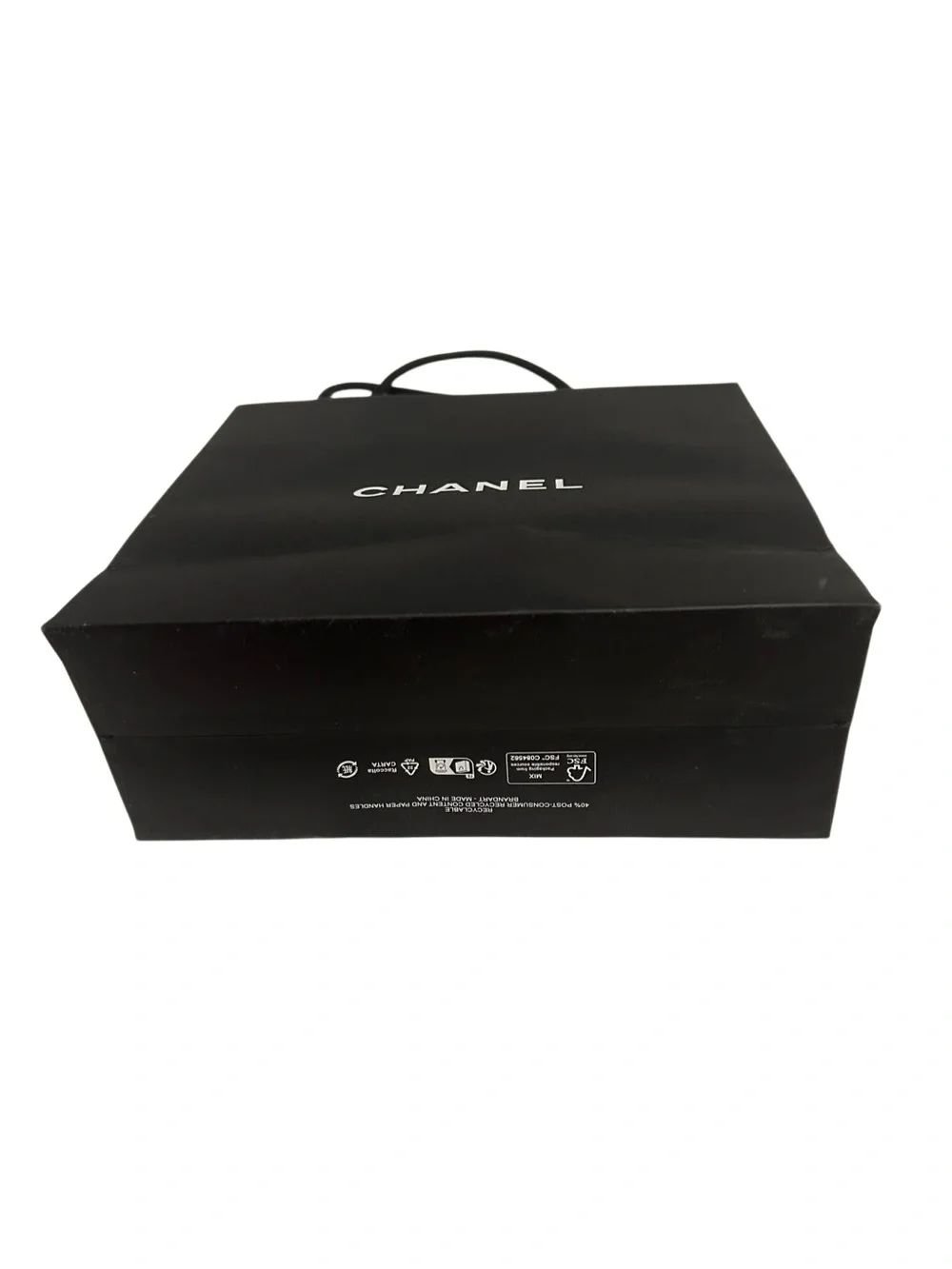 CHANEL Black and White Logo Shopping Bag